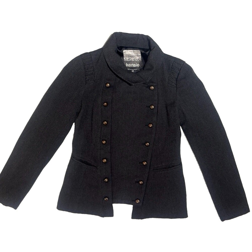 Kensie Wool Blend black double-breasted military-style jacket Small